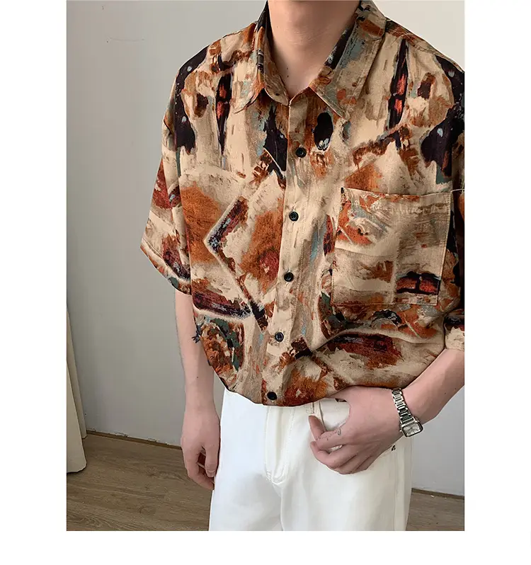 Men's Camo Printed Ice Silk Shirt Short Sleeve Summer — feature 18