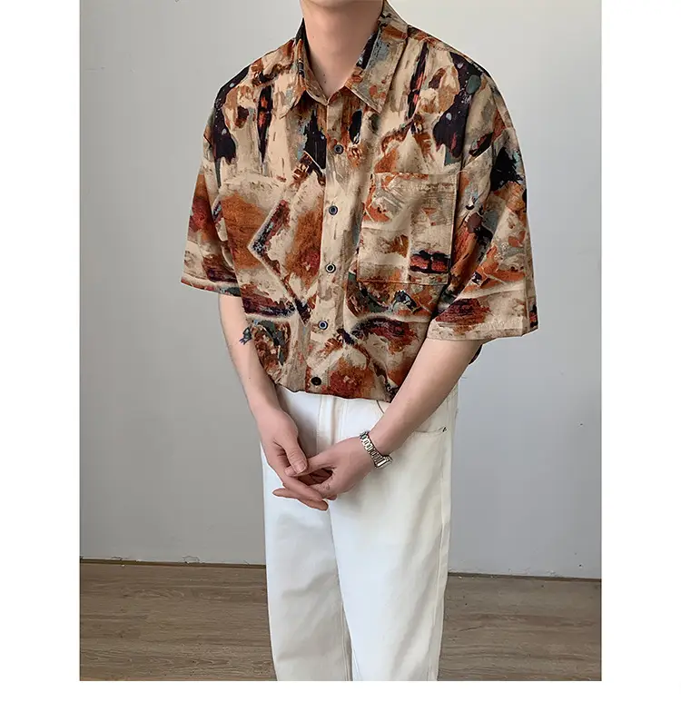 Men's Camo Printed Ice Silk Shirt Short Sleeve Summer — feature 19