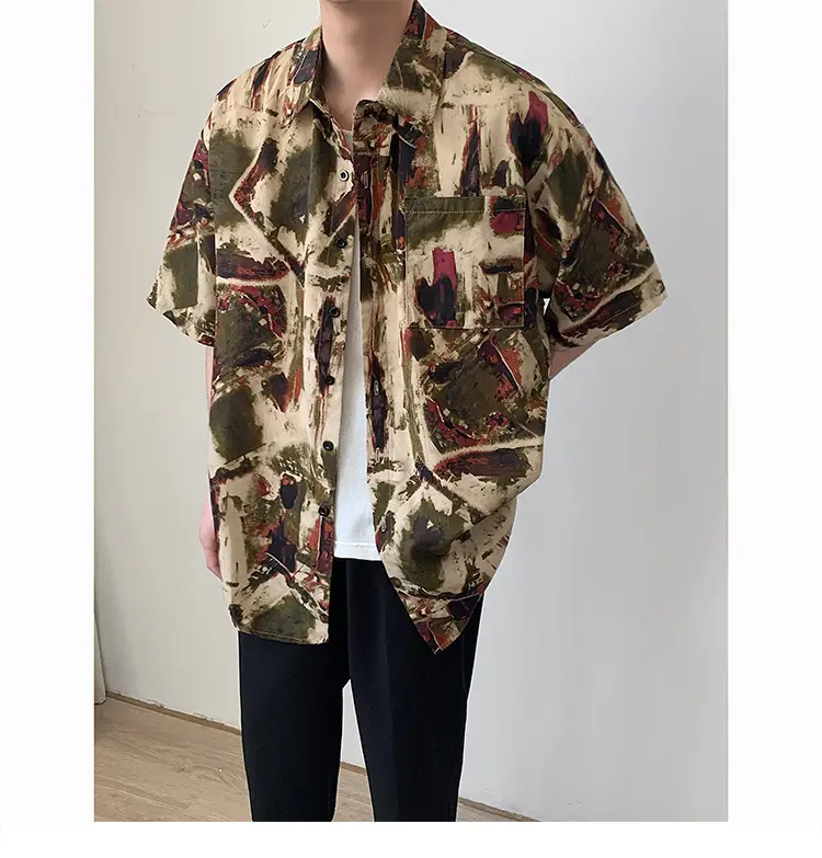 Men's Camo Printed Ice Silk Shirt Short Sleeve Summer — feature 2
