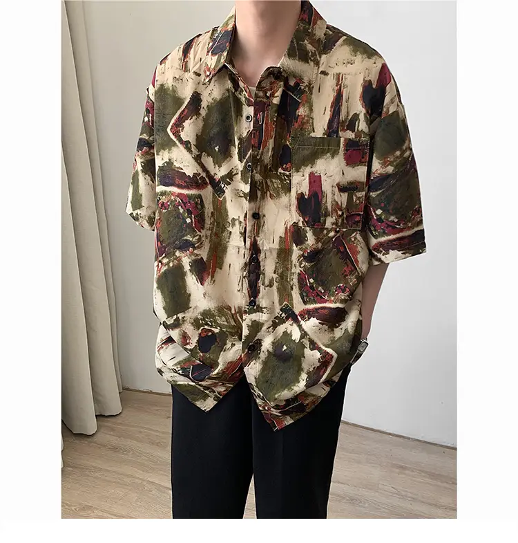 Men's Camo Printed Ice Silk Shirt Short Sleeve Summer — feature 3