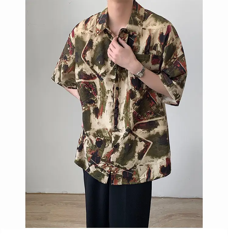 Men's Camo Printed Ice Silk Shirt Short Sleeve Summer — feature 4