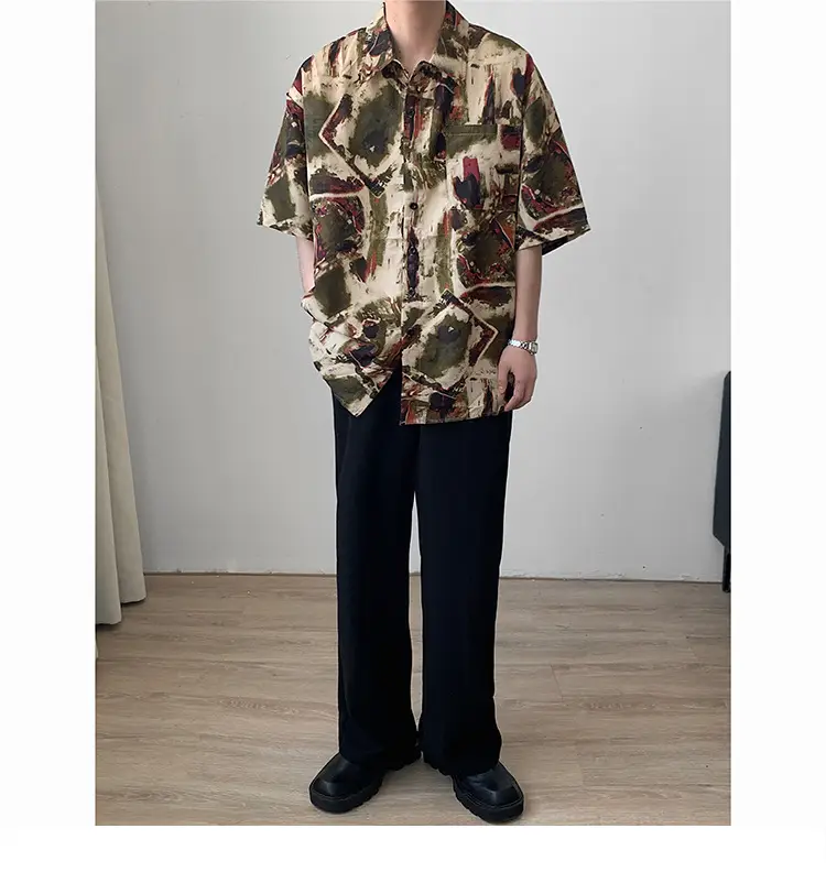 Men's Camo Printed Ice Silk Shirt Short Sleeve Summer — feature 5
