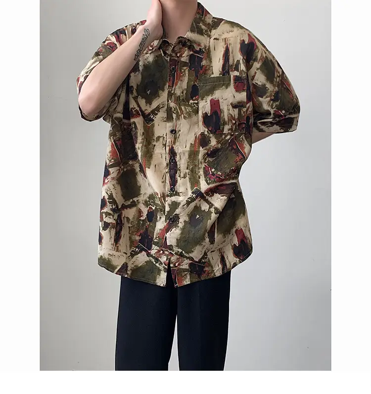 Men's Camo Printed Ice Silk Shirt Short Sleeve Summer — feature 6