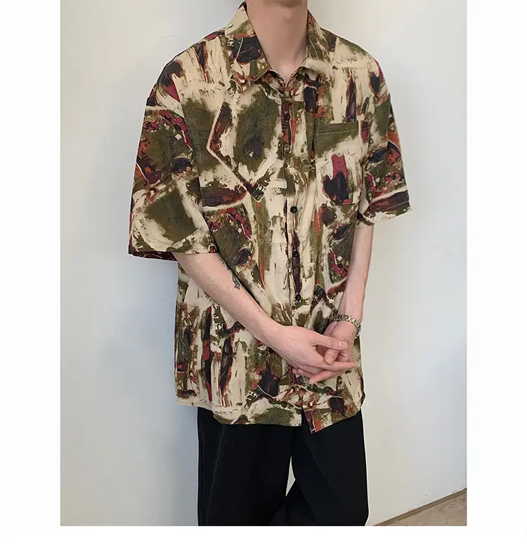 Men's Camo Printed Ice Silk Shirt Short Sleeve Summer — feature 8