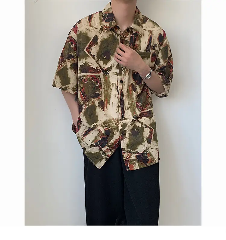 Men's Camo Printed Ice Silk Shirt Short Sleeve Summer — feature 9