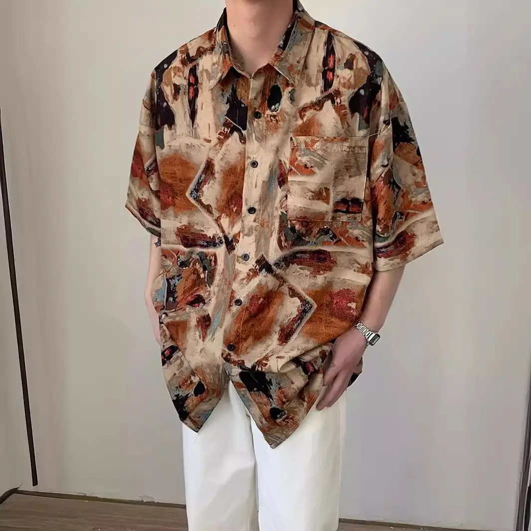 Men's Camo Printed Ice Silk Shirt Short Sleeve Summer - Image 2