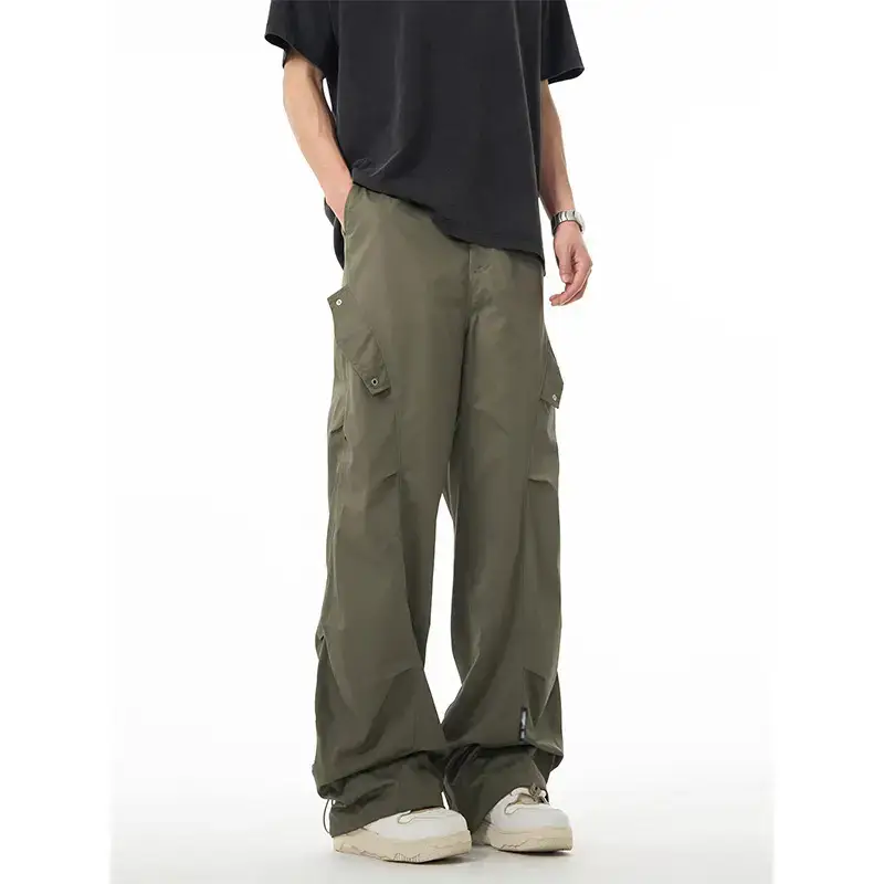 Men's Green Army Style Wrinkled Cargo Pants — feature 2