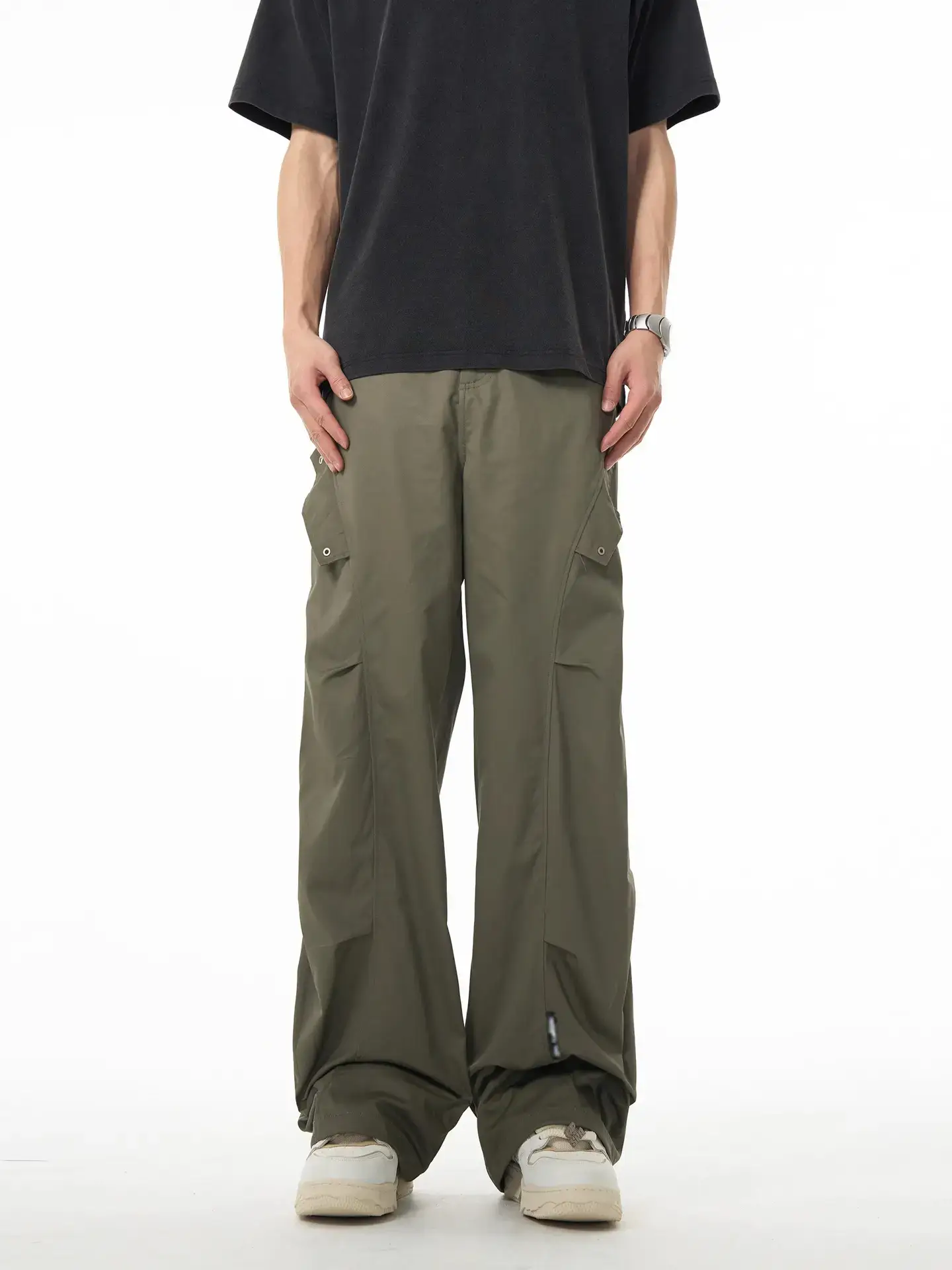 Men's Green Army Style Wrinkled Cargo Pants — feature 7