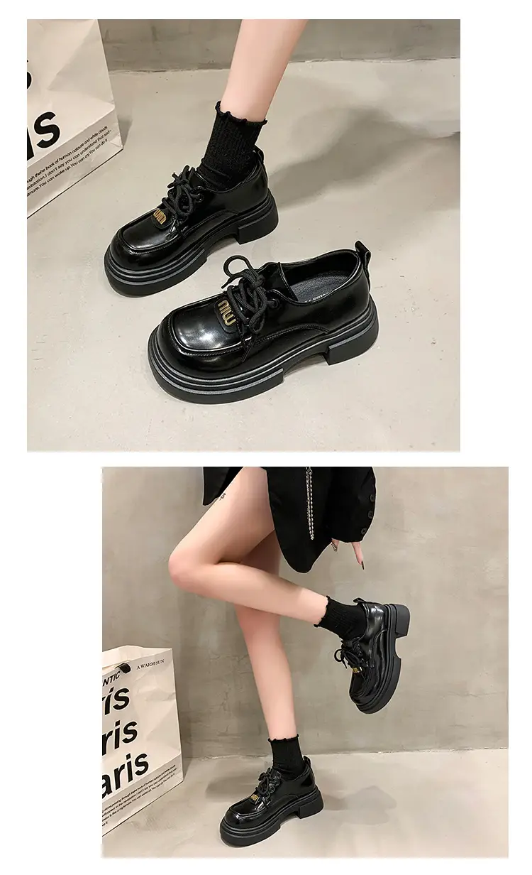 Lace-up muffin thick-soled loafers women's wholesale new spring high heel lock black small leather shoes comfortable all-match — feature 13
