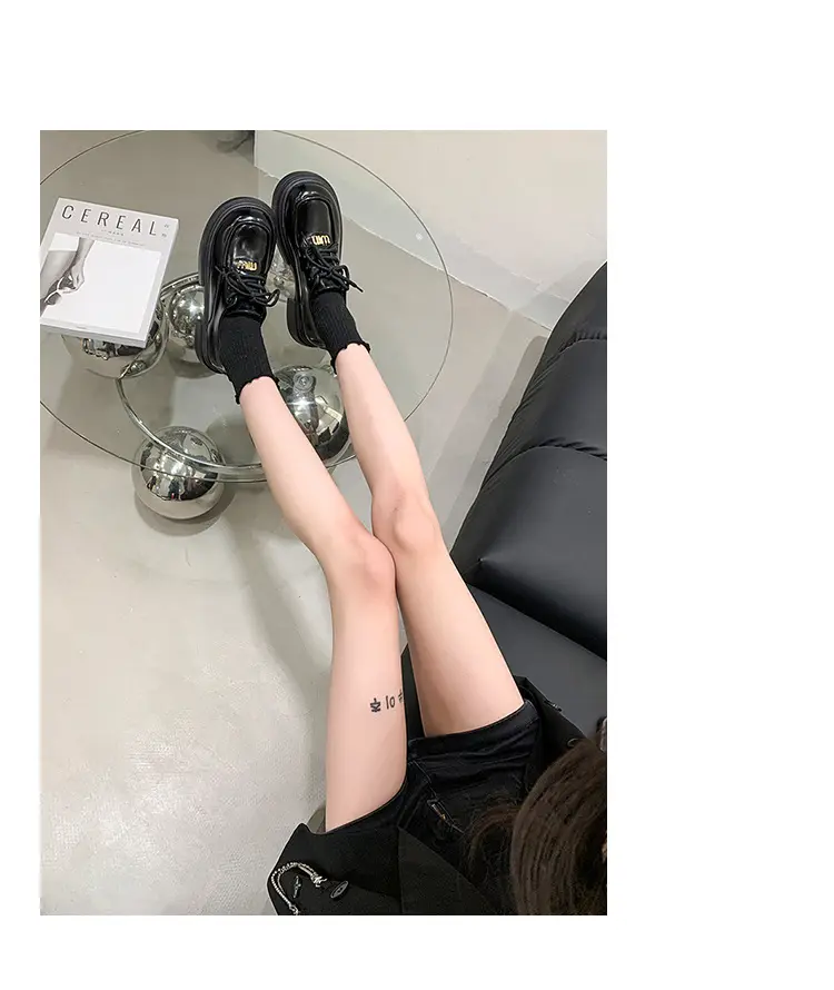 Lace-up muffin thick-soled loafers women's wholesale new spring high heel lock black small leather shoes comfortable all-match — feature 14