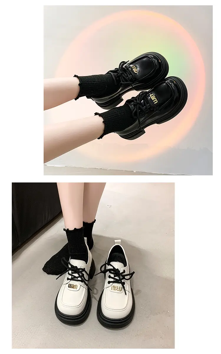 Lace-up muffin thick-soled loafers women's wholesale new spring high heel lock black small leather shoes comfortable all-match — feature 16