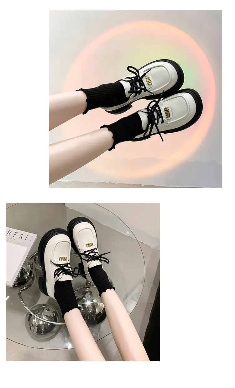 Lace-up muffin thick-soled loafers women's wholesale new spring high heel lock black small leather shoes comfortable all-match — feature 18