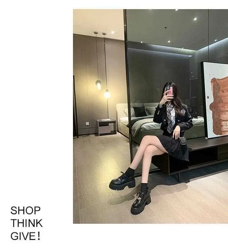 Lace-up muffin thick-soled loafers women's wholesale new spring high heel lock black small leather shoes comfortable all-match — feature 8