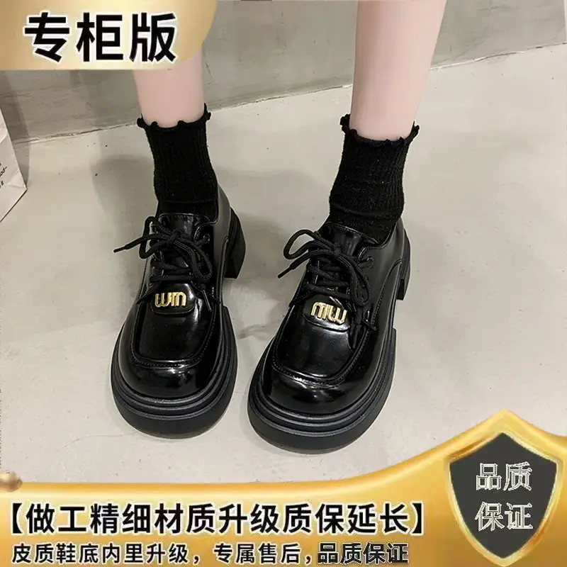 Lace-up muffin thick-soled loafers women's wholesale new spring high heel lock black small leather shoes comfortable all-match - Image 2