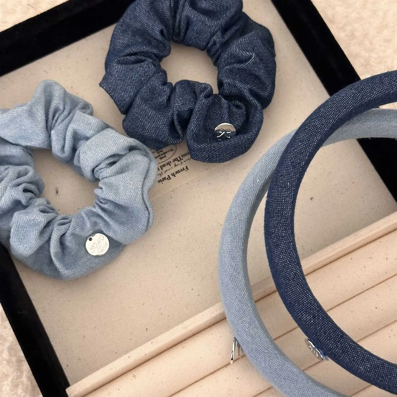 Vintage Washed Denim Bowl Hair Ring Jewelry for Women - Image 5