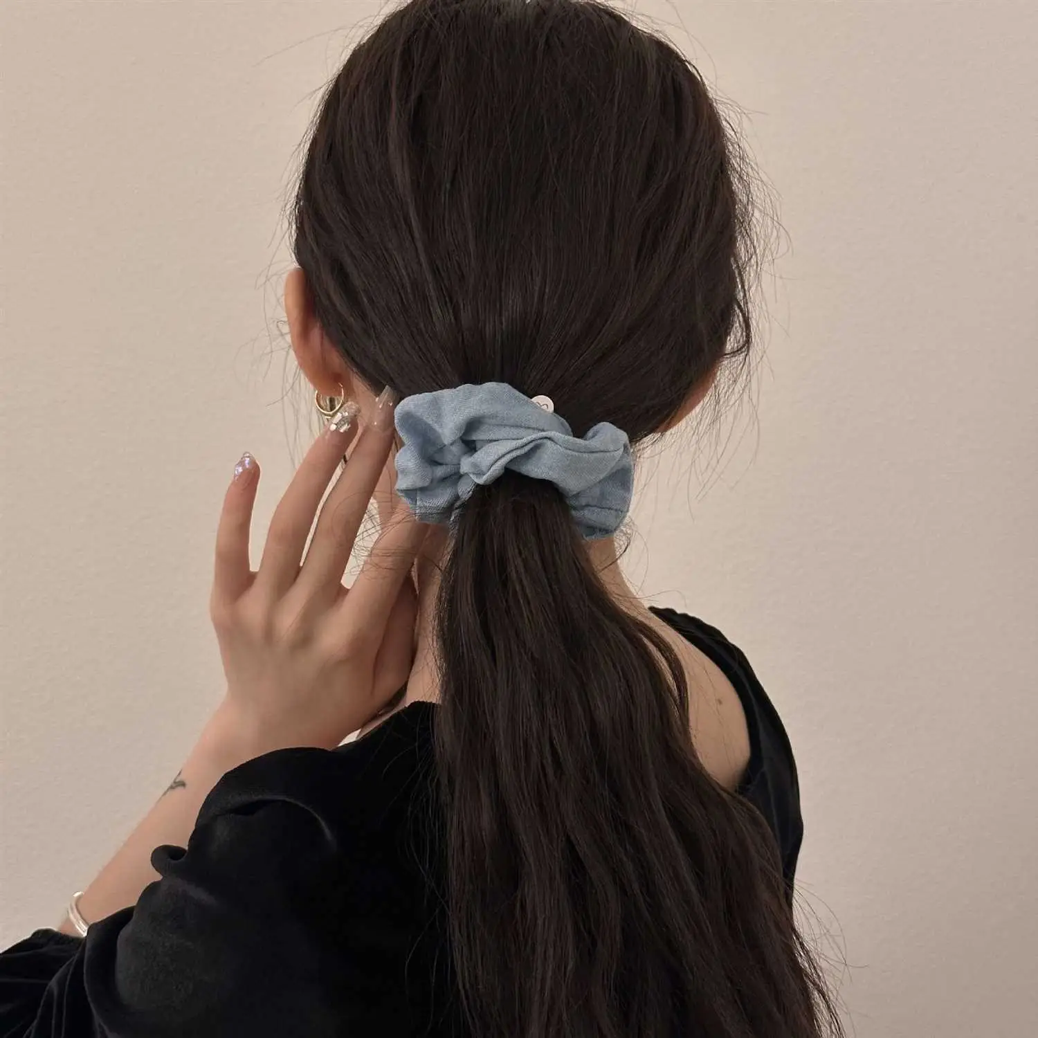 Vintage Washed Denim Bowl Hair Ring Jewelry for Women - Image 6