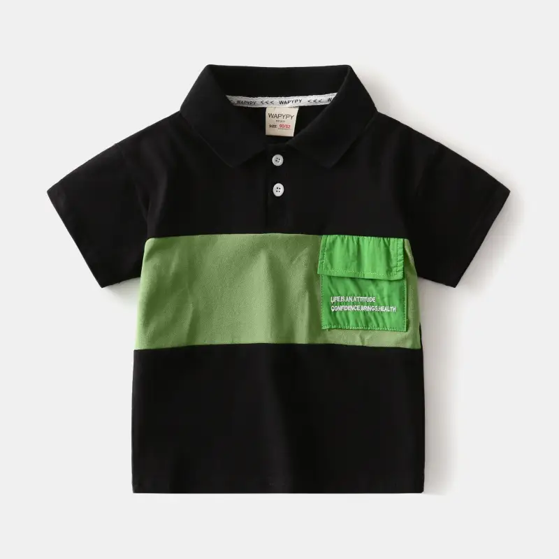 Kids Black Green Striped Polo T-Shirt 2025 Summer