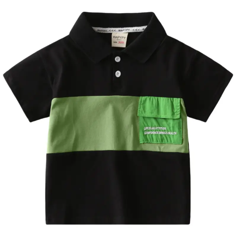 Kids Black Green Striped Polo T-Shirt 2025 Summer