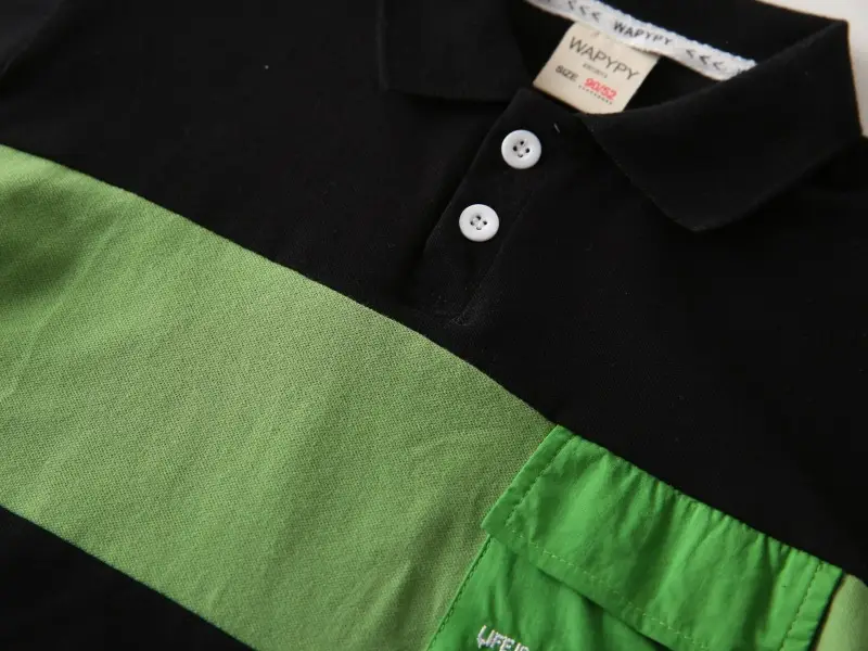 Kids Black Green Striped Polo T-Shirt 2025 Summer — feature 6