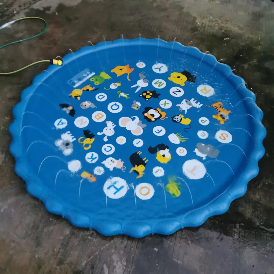 Factory in stock sale ABC alphabet water spray mat children outdoor lawn paddling pool 170cm alphabet water spray mat