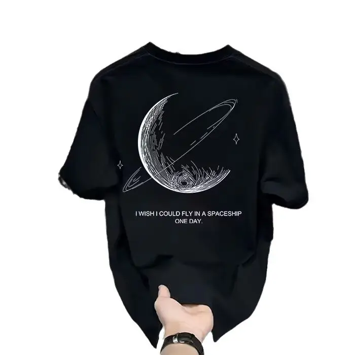 Men Black Graphic Cotton T-Shirt Casual Summer Wear - Image 7