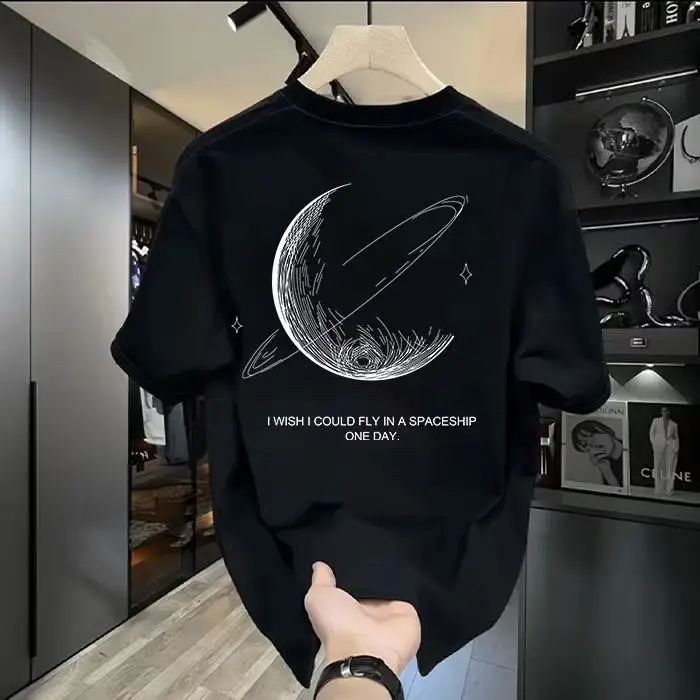 Men Black Graphic Cotton T-Shirt Casual Summer Wear - Image 4