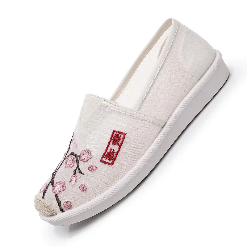Women Embroidered Mesh Slip-On Shoes Plum Orchid Bamboo Chrysanthemum