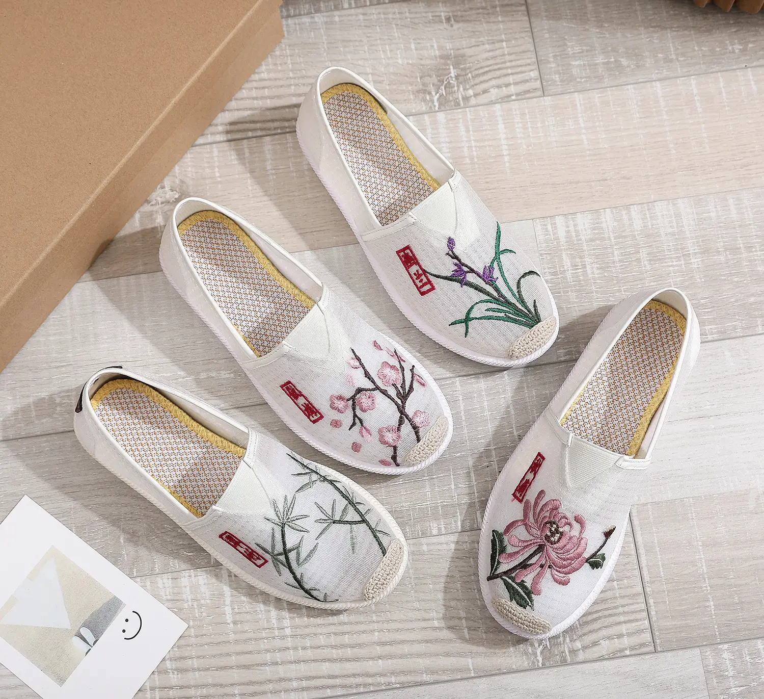 Women Embroidered Mesh Slip-On Shoes Plum Orchid Bamboo Chrysanthemum — feature 25