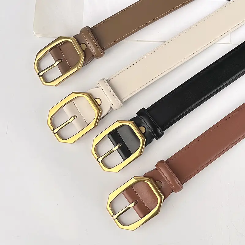 Women's Genuine Leather Belt Brown Black Gold Buckle - Image 13