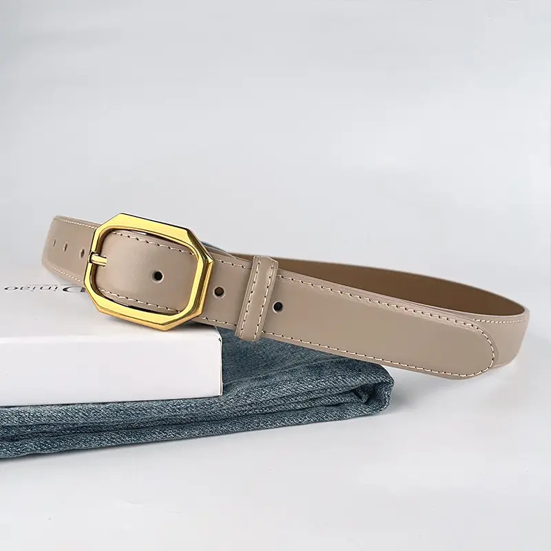 Women's Genuine Leather Belt Brown Black Gold Buckle - Image 15