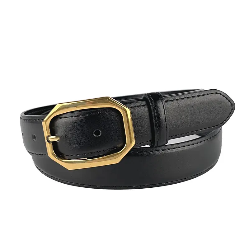 Women's Genuine Leather Belt Brown Black Gold Buckle - Image 16
