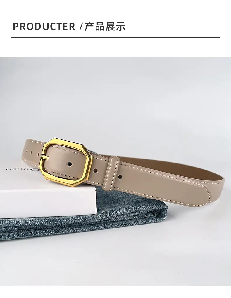 Women's Genuine Leather Belt Brown Black Gold Buckle — feature 10