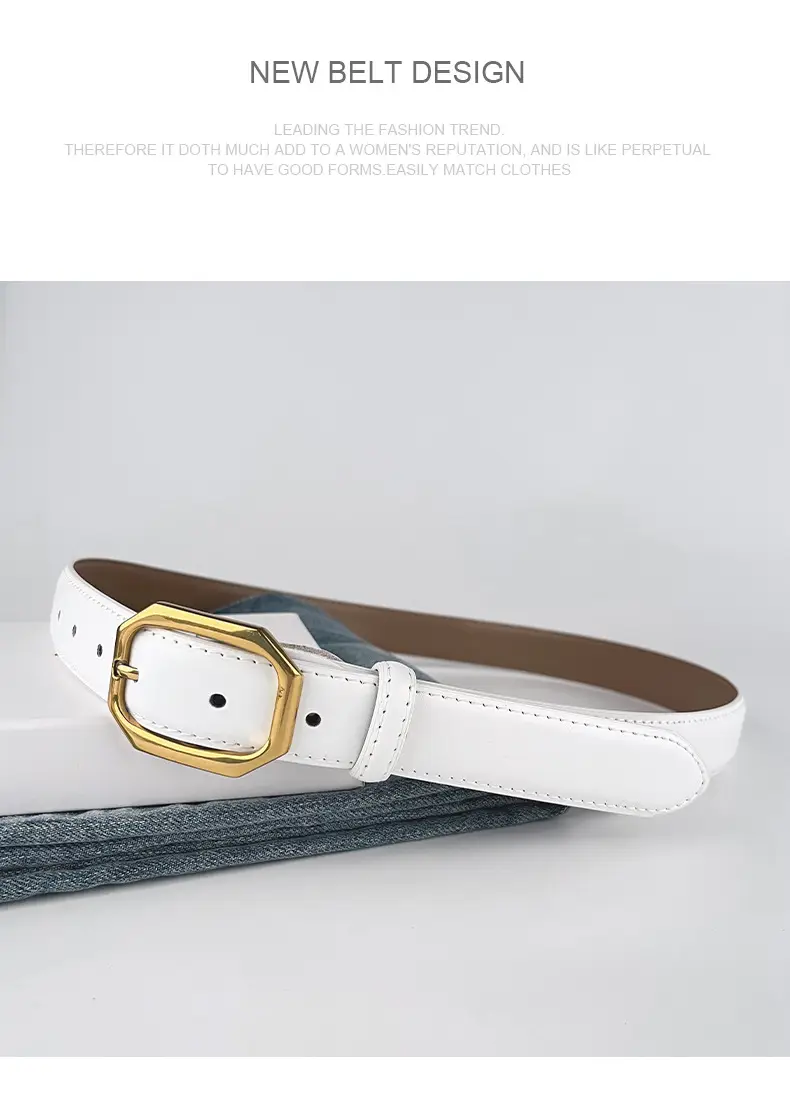 Women's Genuine Leather Belt Brown Black Gold Buckle — feature 12