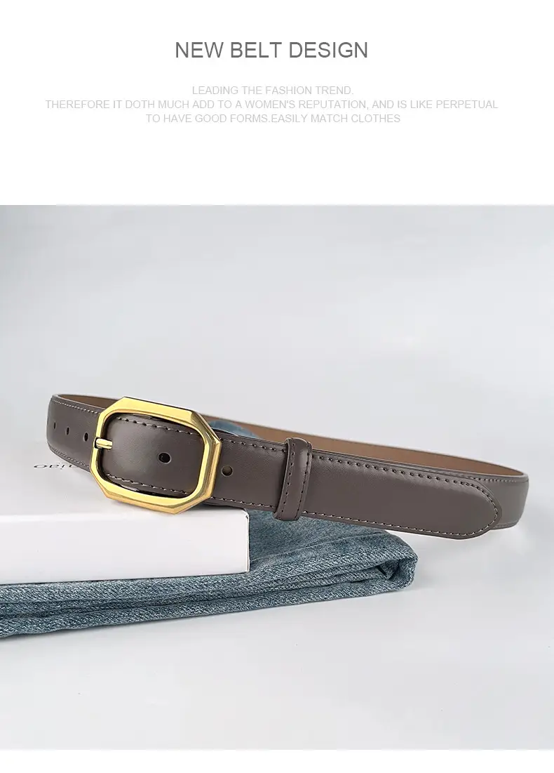 Women's Genuine Leather Belt Brown Black Gold Buckle — feature 13