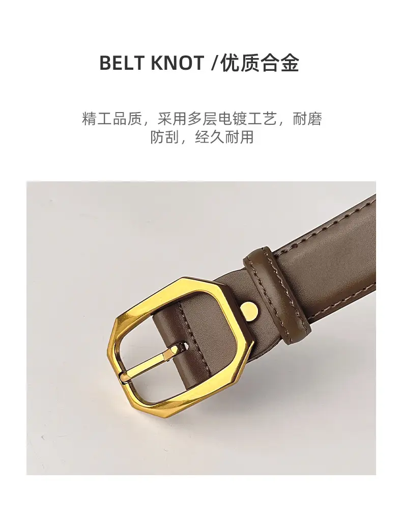 Women's Genuine Leather Belt Brown Black Gold Buckle — feature 7