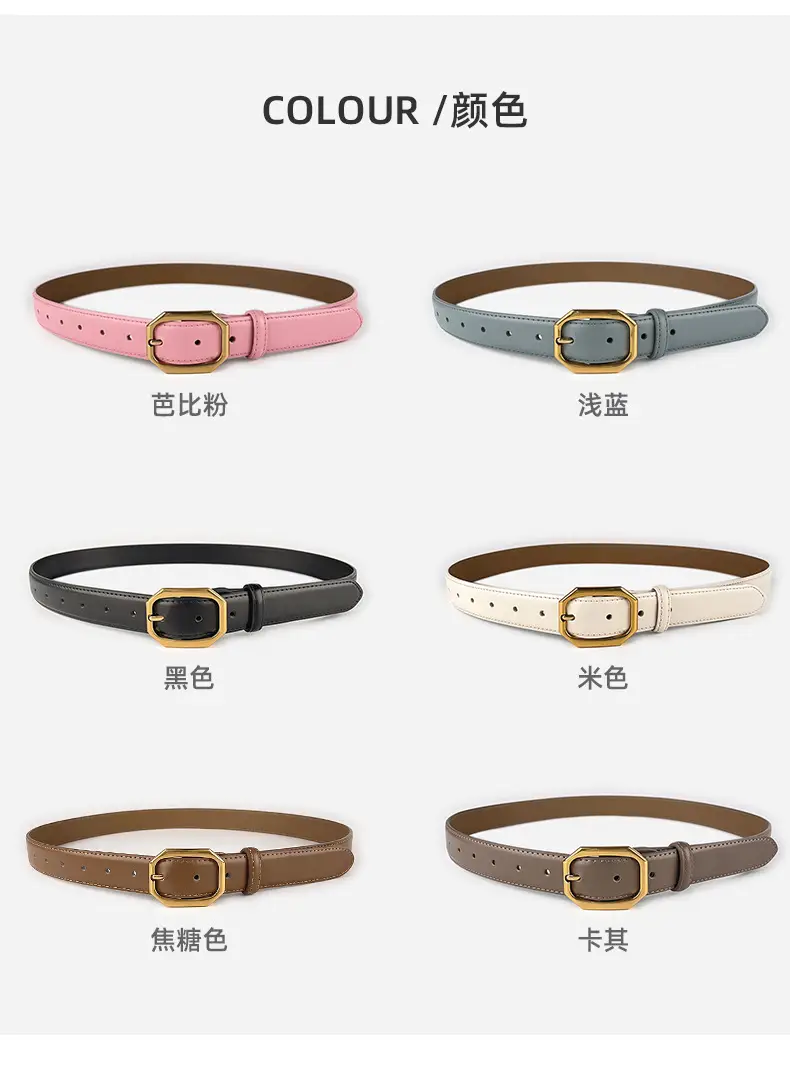 Women's Genuine Leather Belt Brown Black Gold Buckle — feature 9