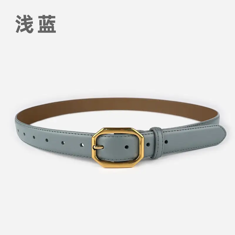 Women's Genuine Leather Belt Brown Black Gold Buckle - Image 10