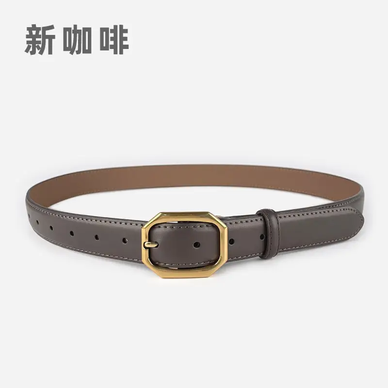 Women's Genuine Leather Belt Brown Black Gold Buckle - Image 11
