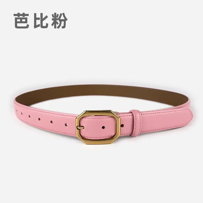 Women's Genuine Leather Belt Brown Black Gold Buckle - Image 2