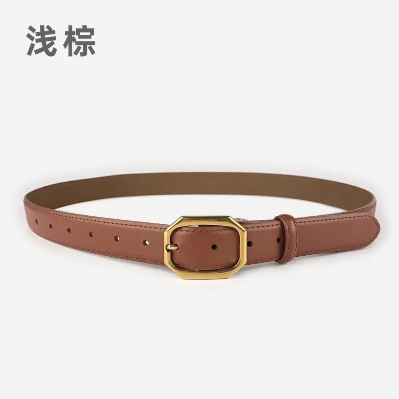 Women's Genuine Leather Belt Brown Black Gold Buckle - Image 3