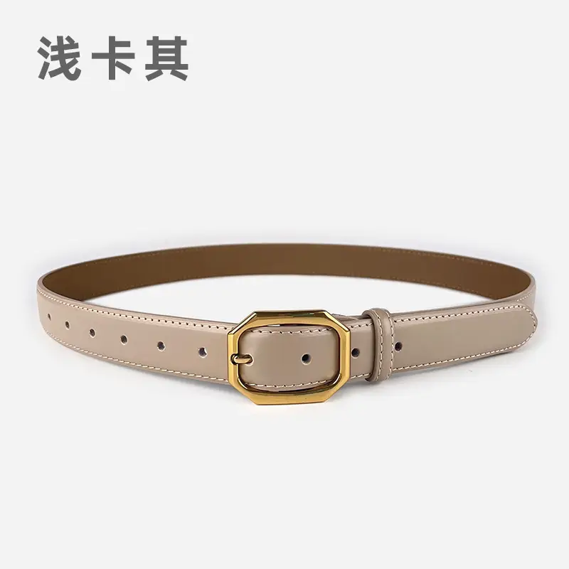 Women's Genuine Leather Belt Brown Black Gold Buckle - Image 5