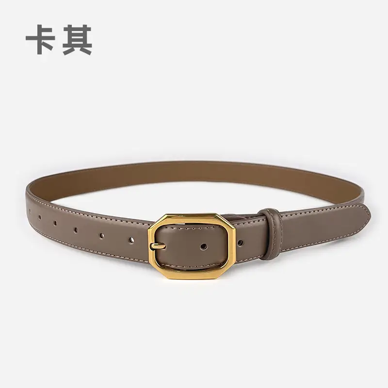 Women's Genuine Leather Belt Brown Black Gold Buckle - Image 6