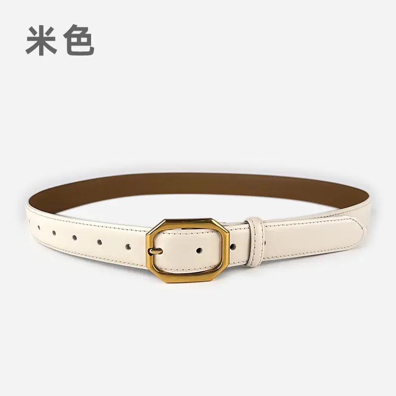 Women's Genuine Leather Belt Brown Black Gold Buckle - Image 7