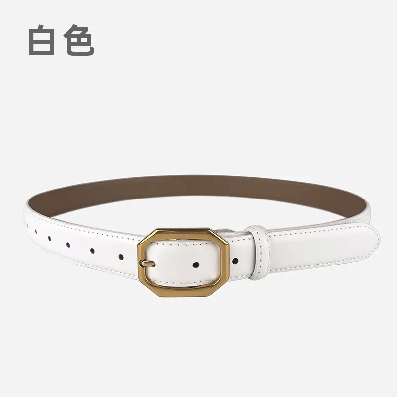Women's Genuine Leather Belt Brown Black Gold Buckle - Image 9