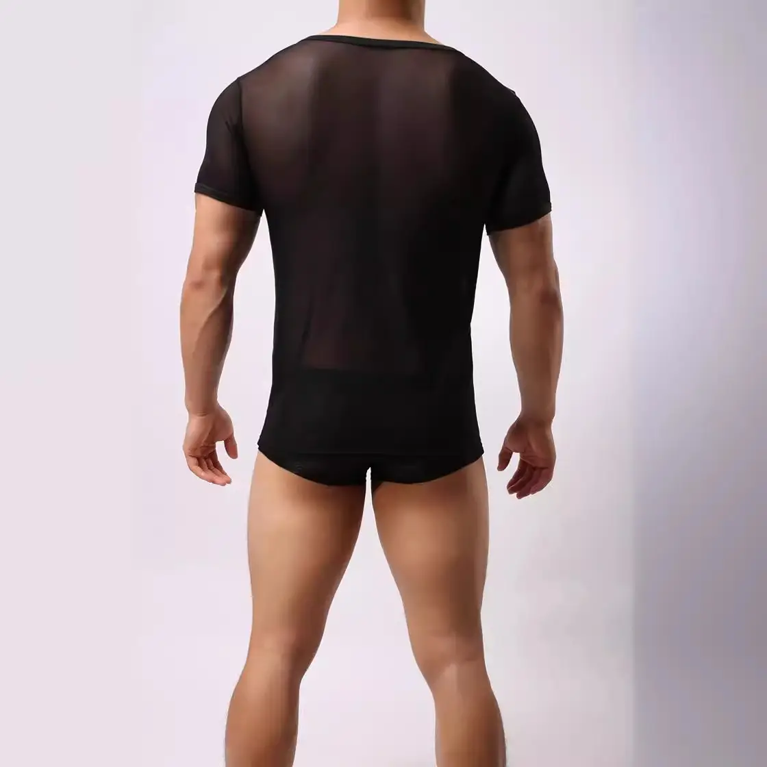 Men's White Mesh Short Sleeve Round Neck Underwear - Image 4