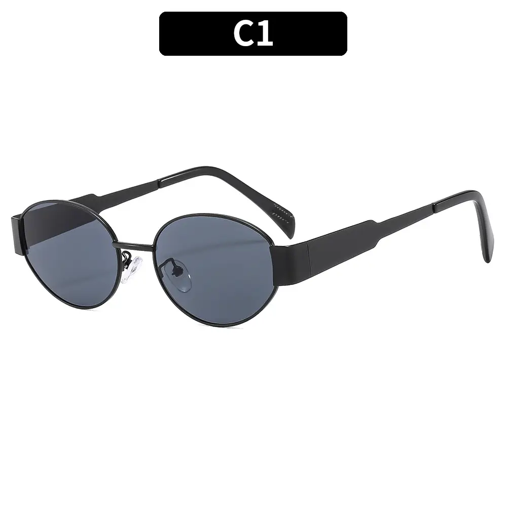 New Metal Oval Sunscreen Sunglasses Cross-Mirror European and American Ins