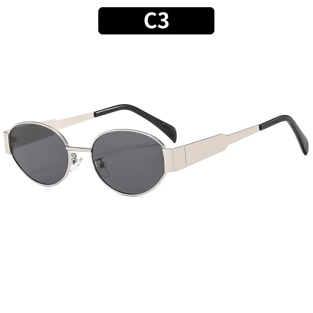 New Metal Oval Sunscreen Sunglasses Cross-Mirror European and American Ins - Image 3