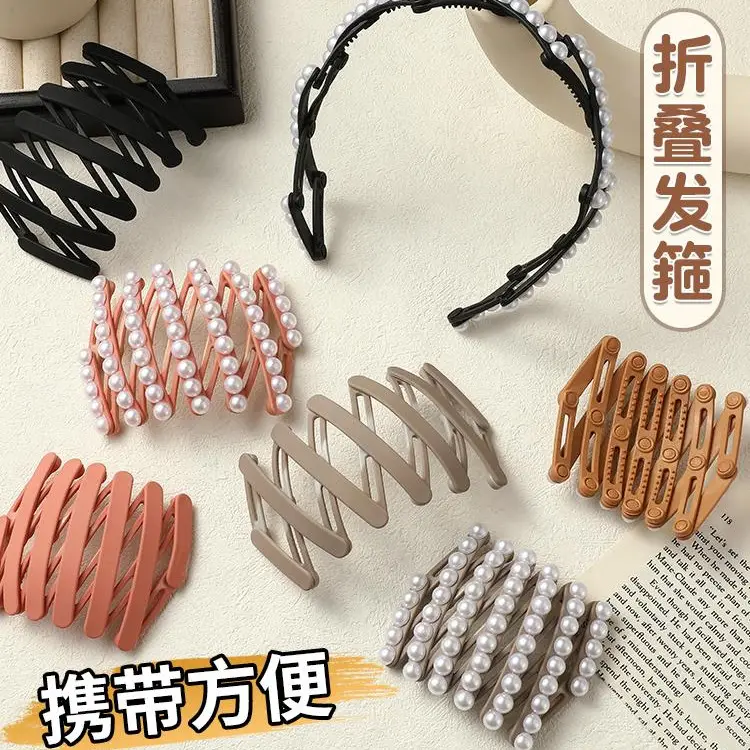 Retractable Pearl Hair Band for Women Travel Face Wash