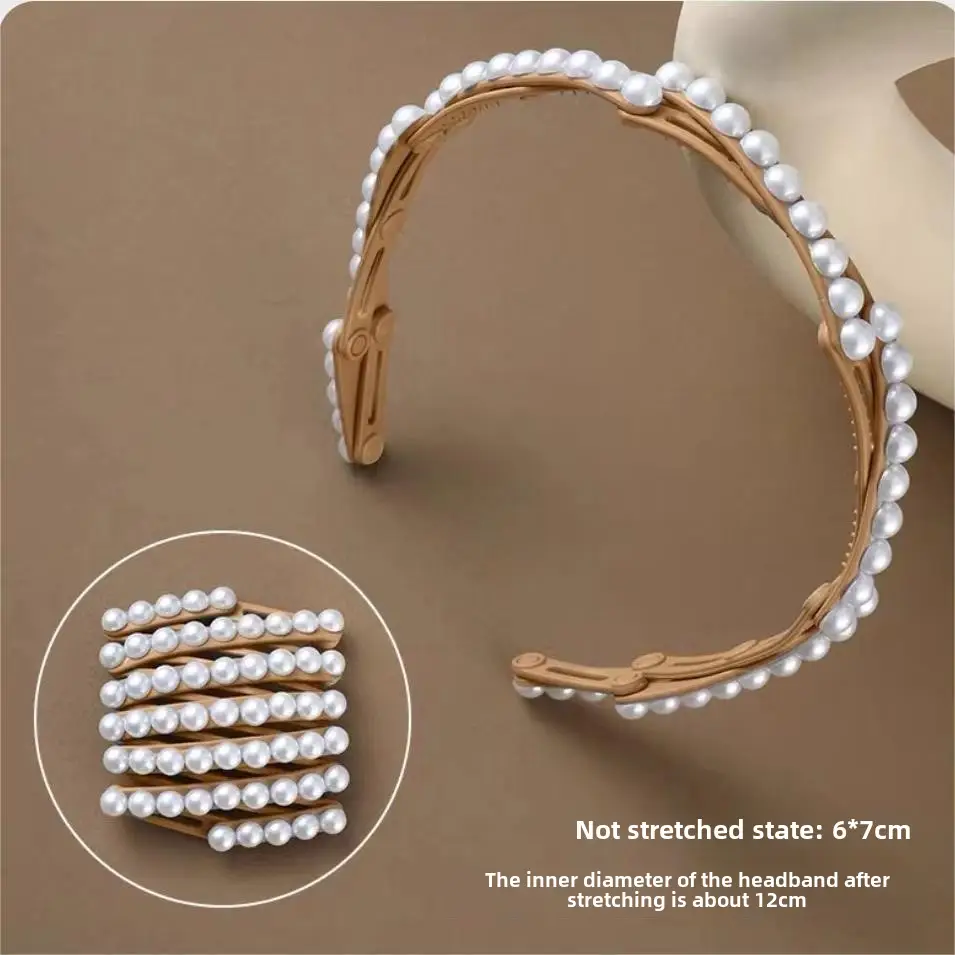 Retractable Pearl Hair Band for Women Travel Face Wash