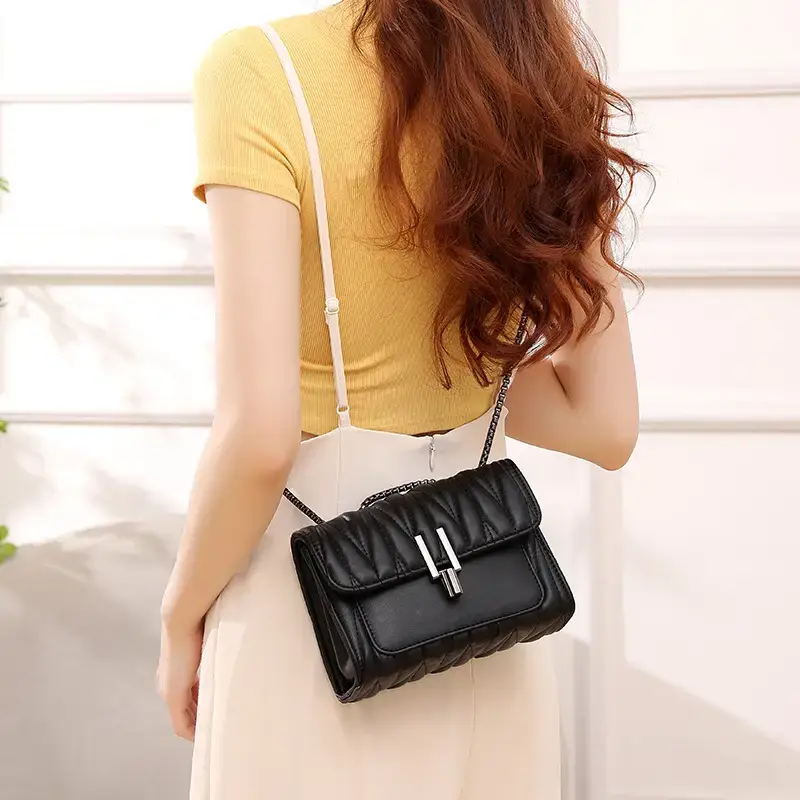 Black Chain Lock Crossbody Bag for Women - Image 6